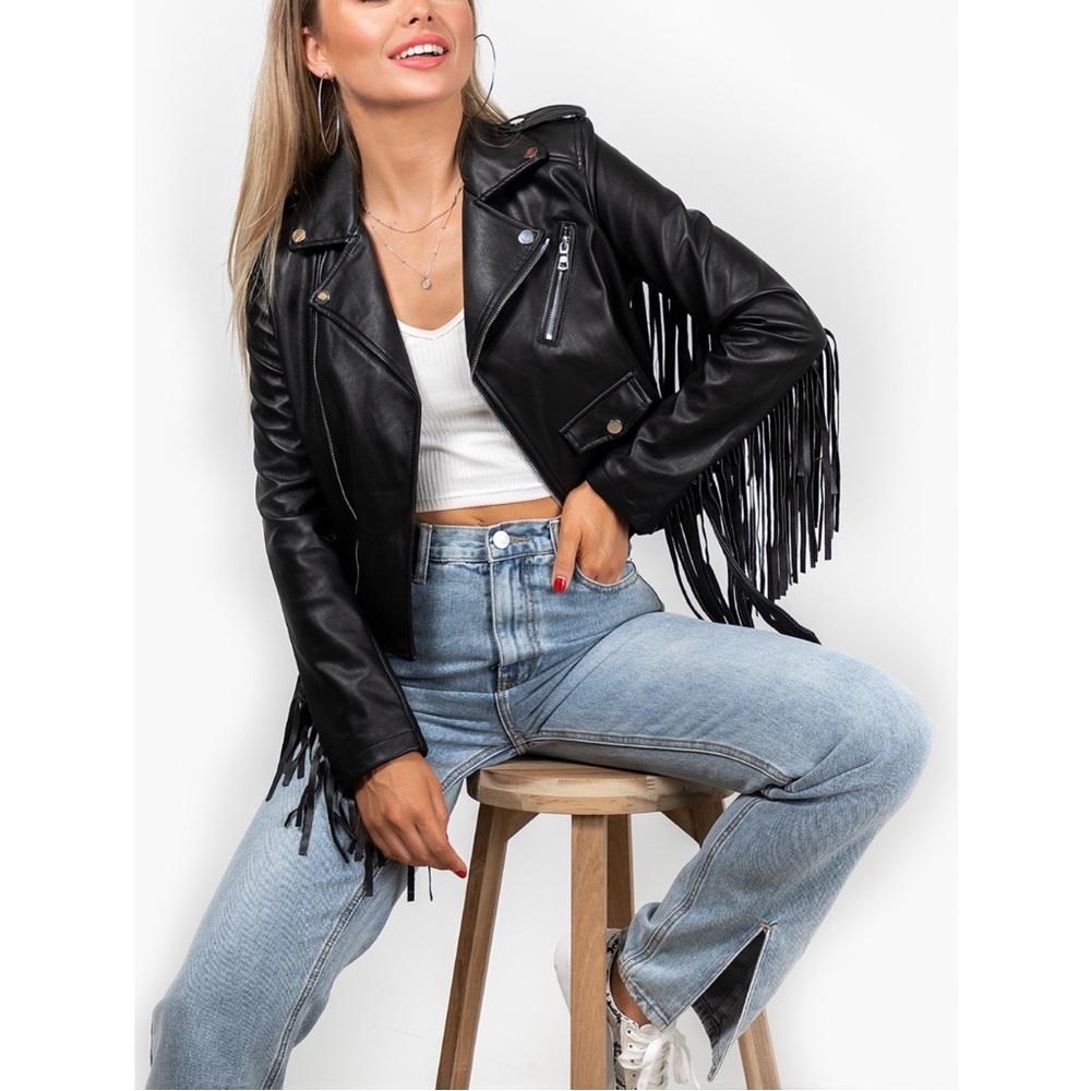 Wrangler Wild Oversized Faux Leather Fringe Motorcycle Jacket Size Small